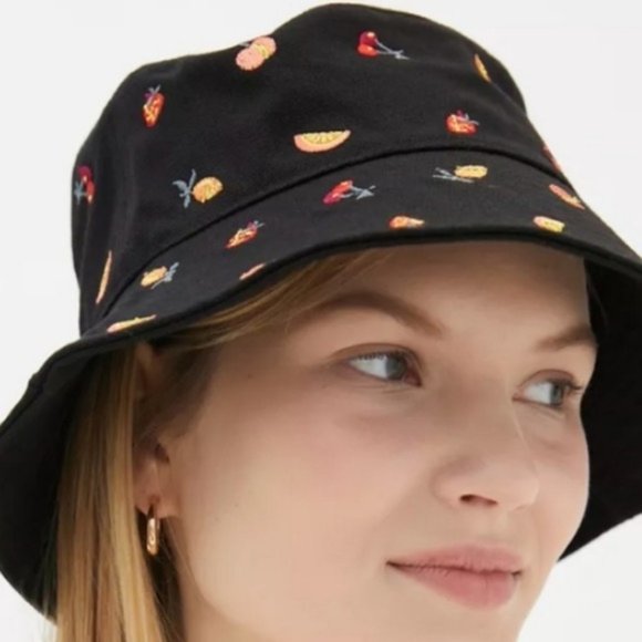Urban Outfitters Embroidered Fruit Bucket Hat Artsy Hipster Hippie Streetwear-OS